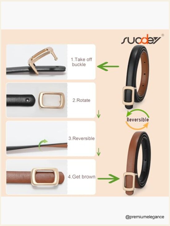 2 Pack Reversible Leather Belts for Dresses Jeans Pants Skinny 0.6\